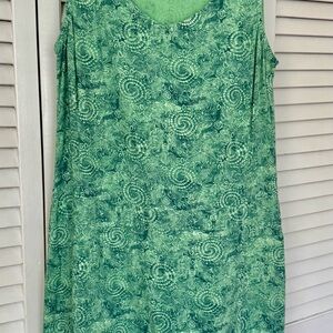 Linen Patterned Sleeveless Green Dress